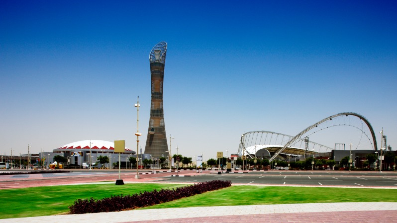 The Khalifa International Stadium and 300 meter tall Aspire Tower
