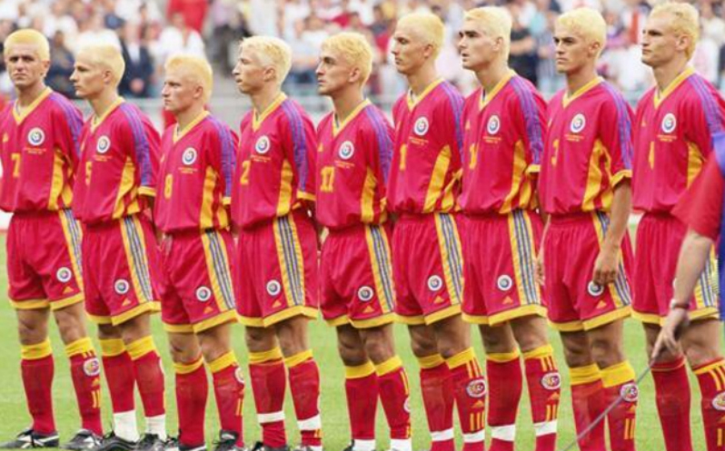 Why do soccer players bleach their hair? Romanians in the 1998 World Cup were maybe the first.