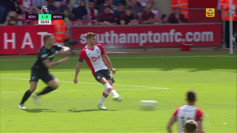 Marko Arnautovic Red Card - He offers Jack Stephens his elbow