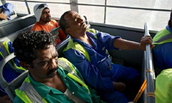 Qatar migrant workers were bussed to and from the marathon, which they were forced to run in the blistering heat