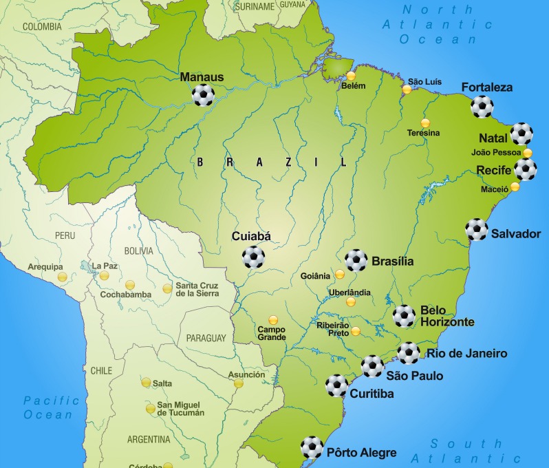 Map of Brazil World Cup Soccer Stadiums