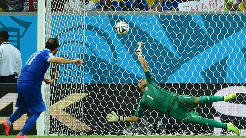 Costa Rica's keeper makes the winning save in the shootout