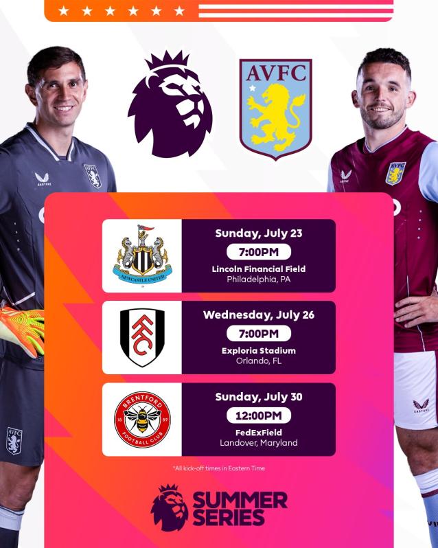 Aston Villa Summer Series schedule