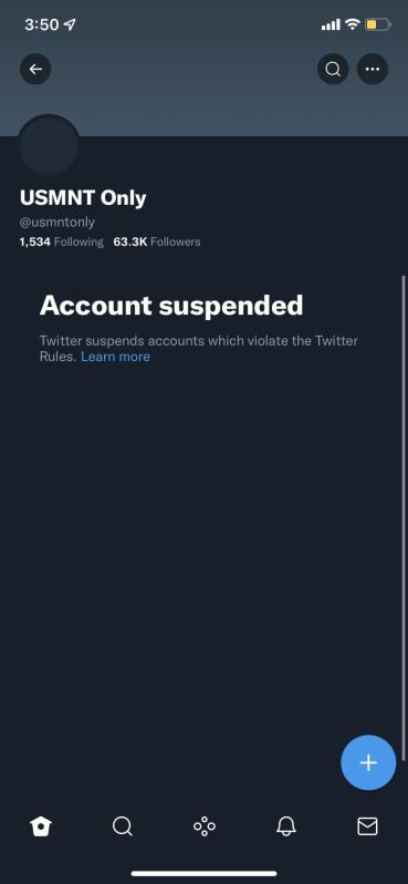 USMNT ONLY suspended Twitter account.
