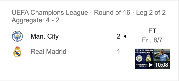 City defeated Real is the Round of 16.