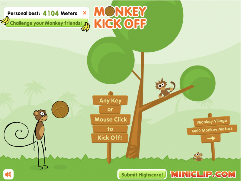 See if you can throw it all the way to the Monkey Village in Monkey Kick Off.