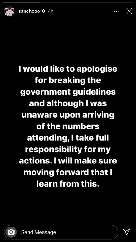 Jadon Sancho apologizes for his party antics.