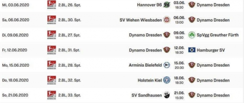 Dynamo Dresden has a full schedule coming up with seven games in an 18-day span.