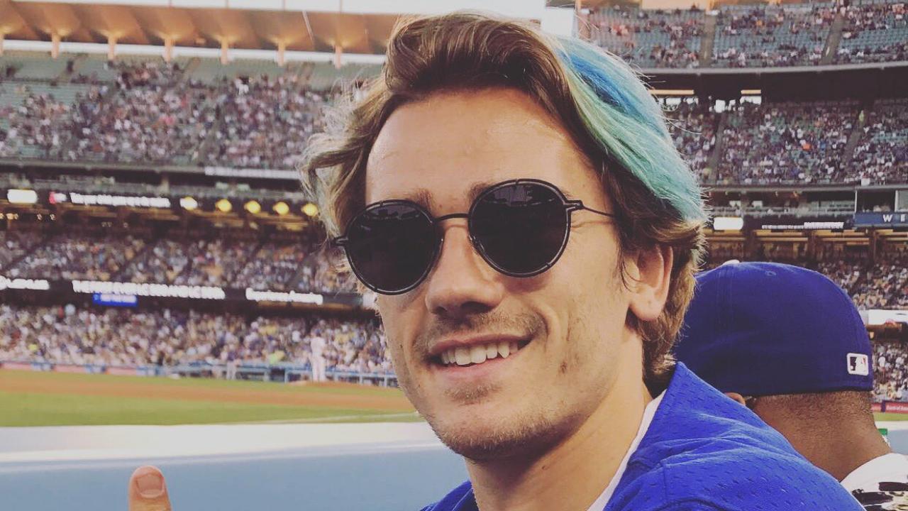 Antoine Griezmann Attends Dodgers Game with Blue Hair