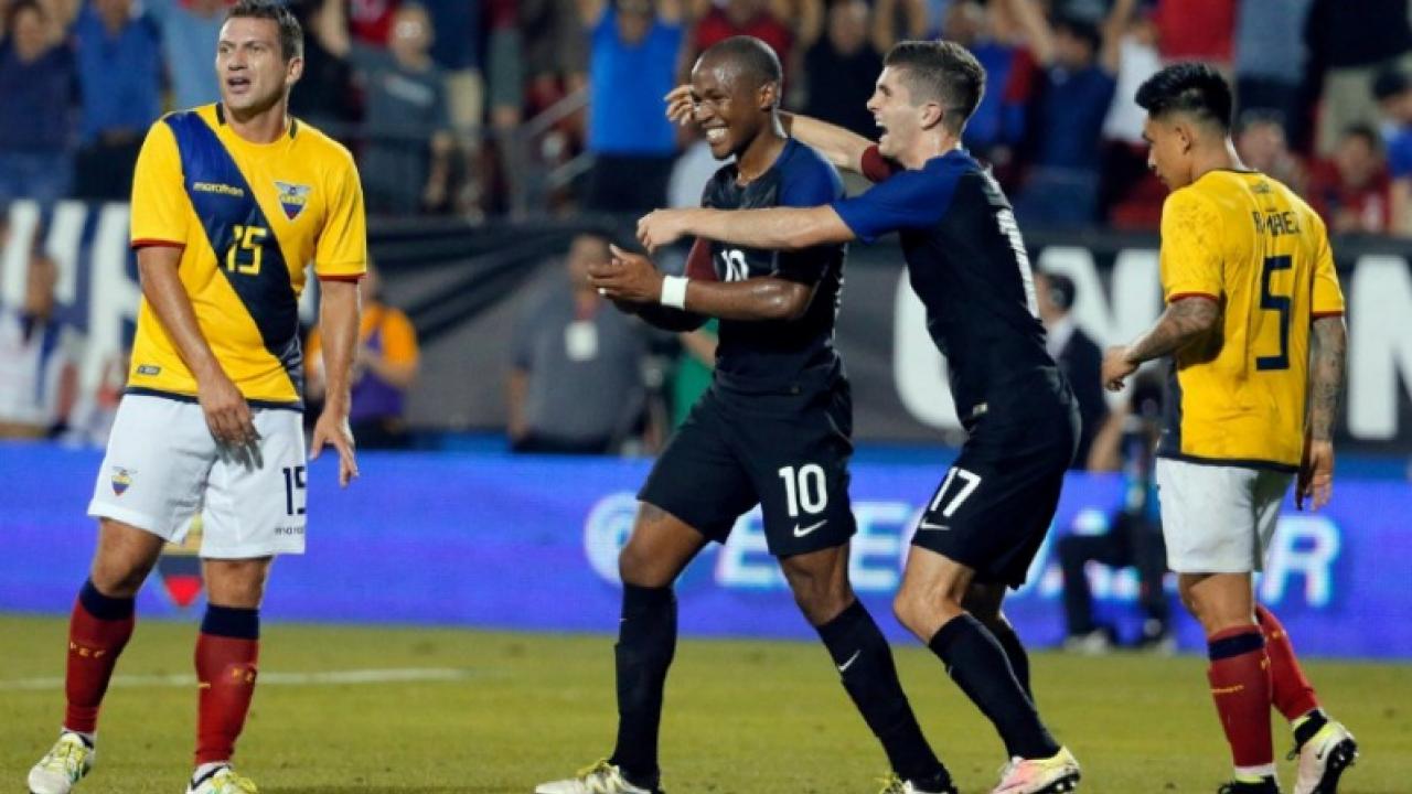 Darlington Nagbe and Christian Pulisic Dagbe and Pulisic celebrate after the Americans finally broke through