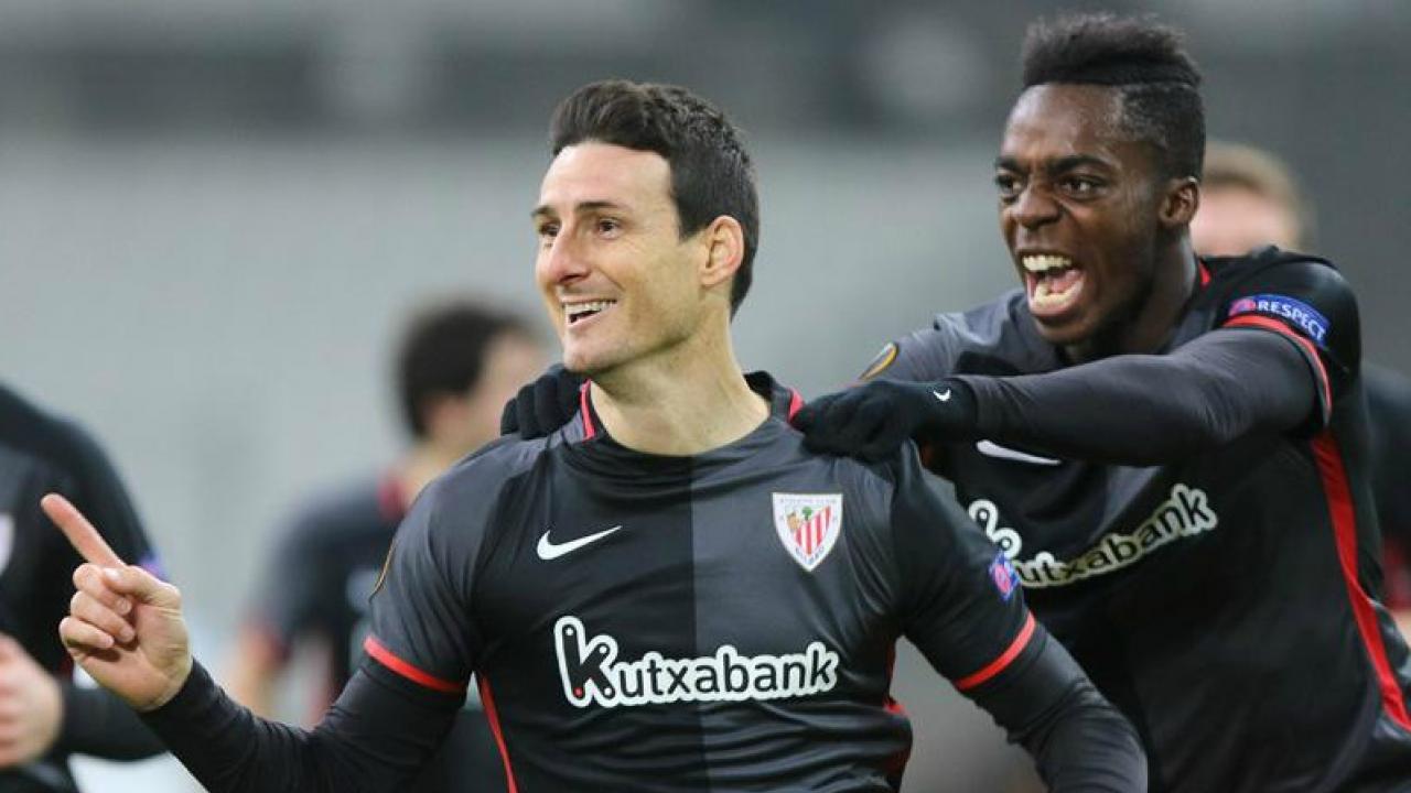 Aritz Aduriz celebrates his sensational volley. 