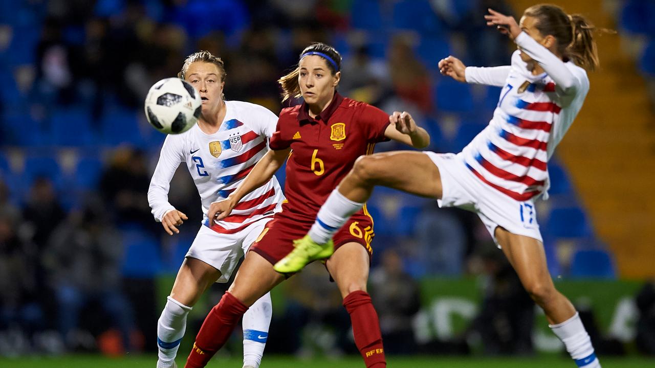 Tobin Heath and Emily Sonnett vs. Spain's Vicky Losada