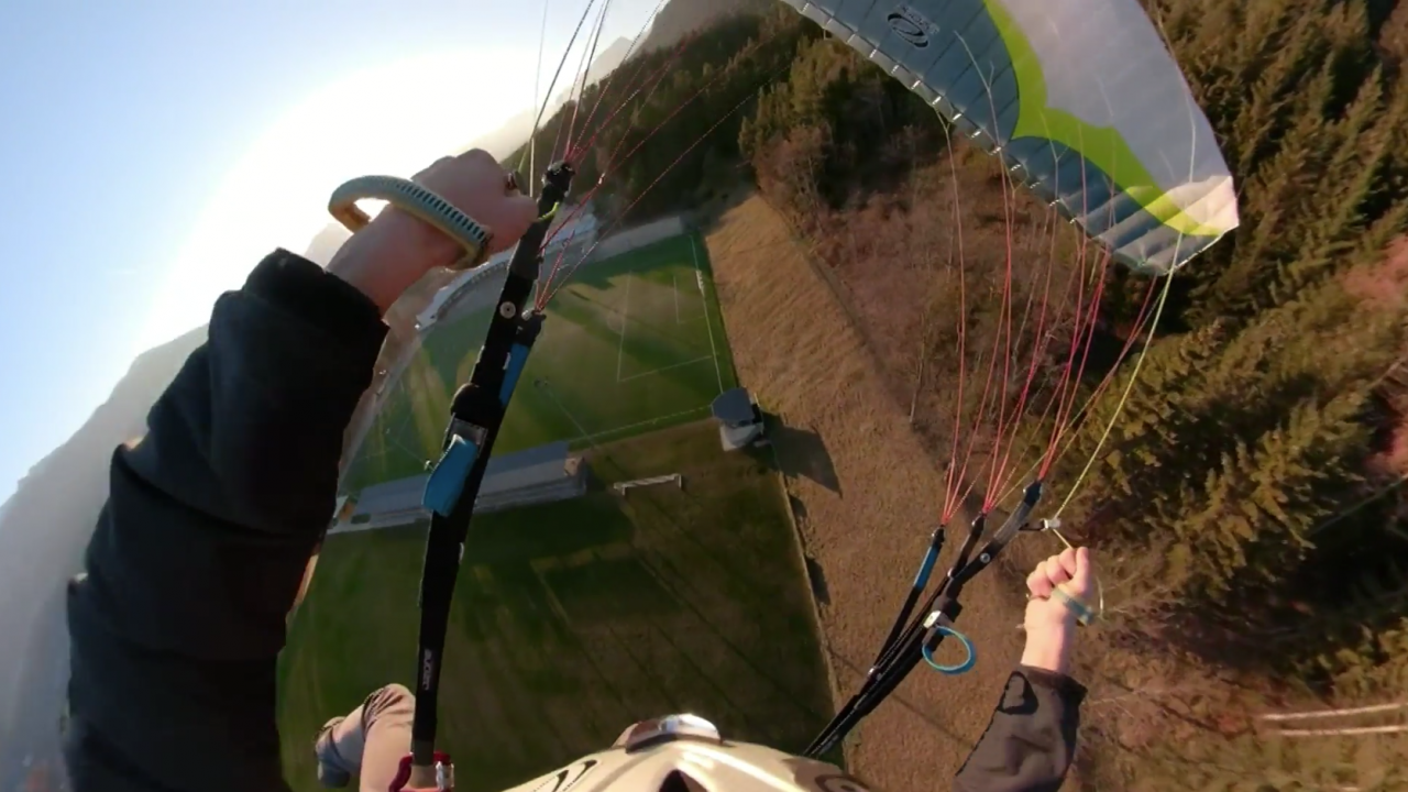Paragliding to a soccer pitch