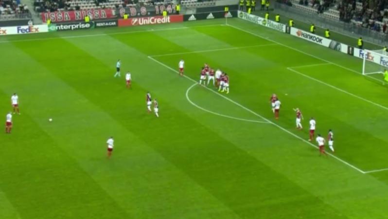 Long-range free kick goal