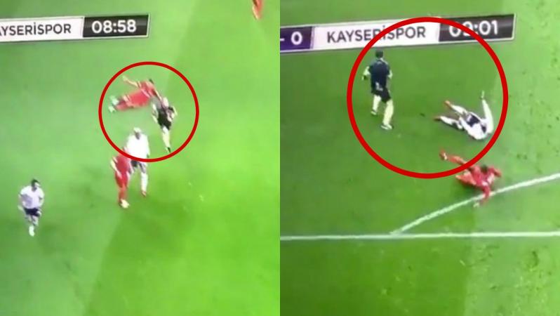 Referee runs into players