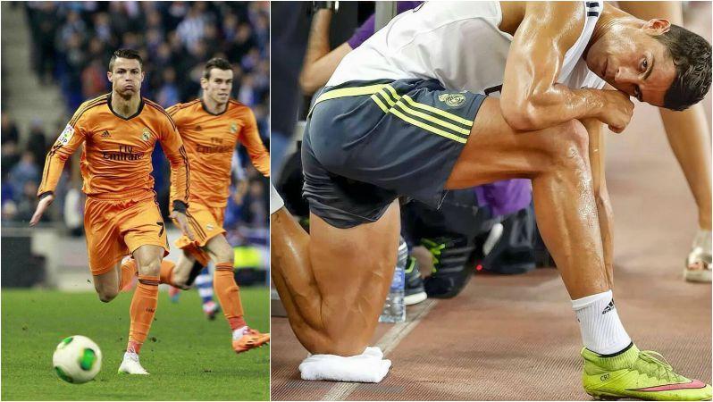 Ronaldo running and showing off his legs. 