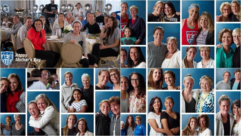 A Collage of the members of the USWNT with their mothers. 