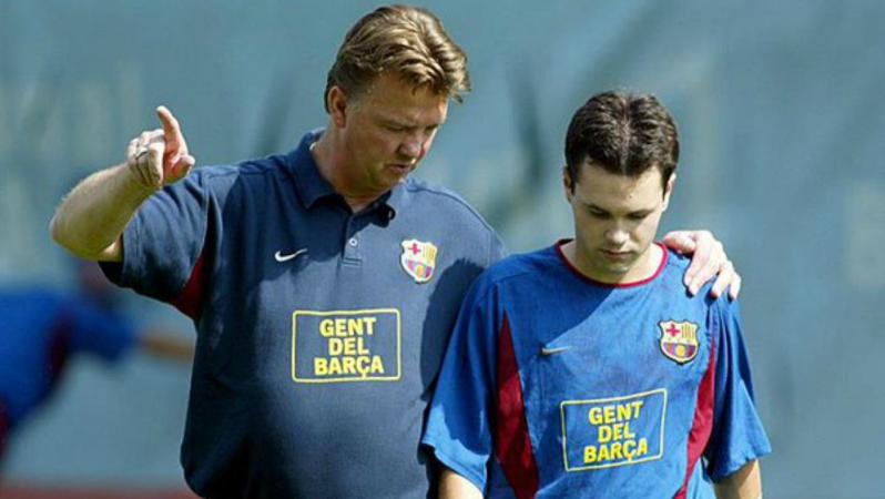 Louis van Gaal and Andres Iniesta during the 2002-03 season.