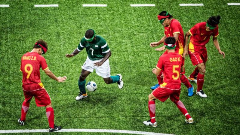 Jefinho, blind footballer, takes on China.
