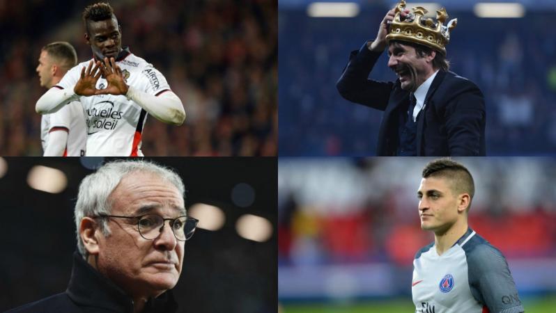 Mario Balotelli, Claudio Ranieri, Antonio Conte and Marco Verratti