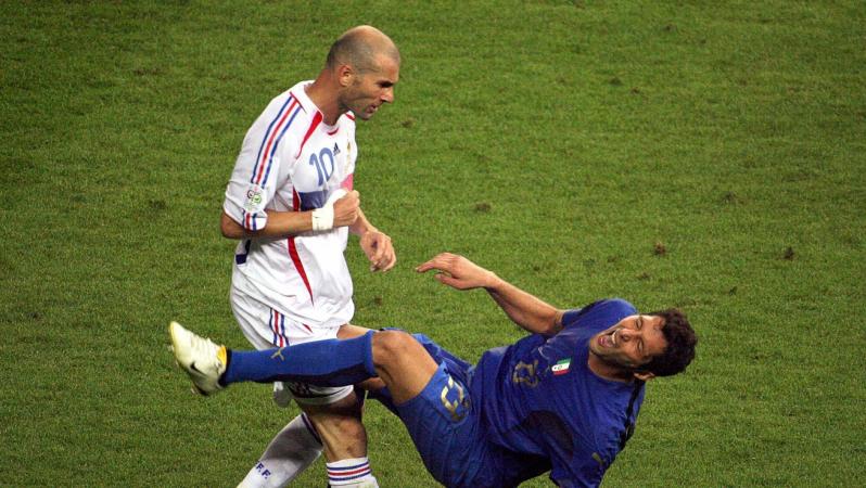 Zinedine Zidane headbutt reaction, shown here the moment after the headbutt occurred