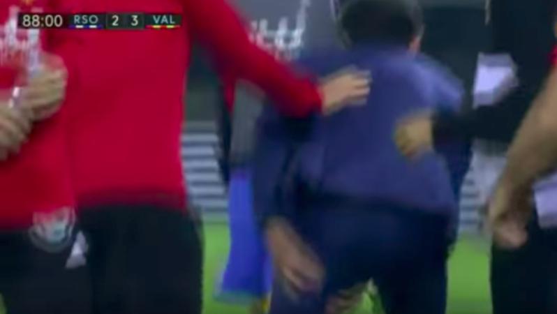 Valencia manager Marcelino injures his hamstring.