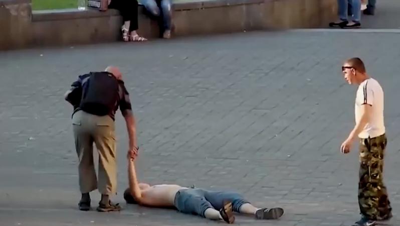 This Kiev thug picked on the wrong scarf seller ahead of the Champions League final