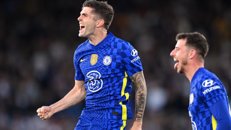 Christian Pulisic celebrates scoring against Leeds United in the Premier League (Stu Forster | Getty Images)