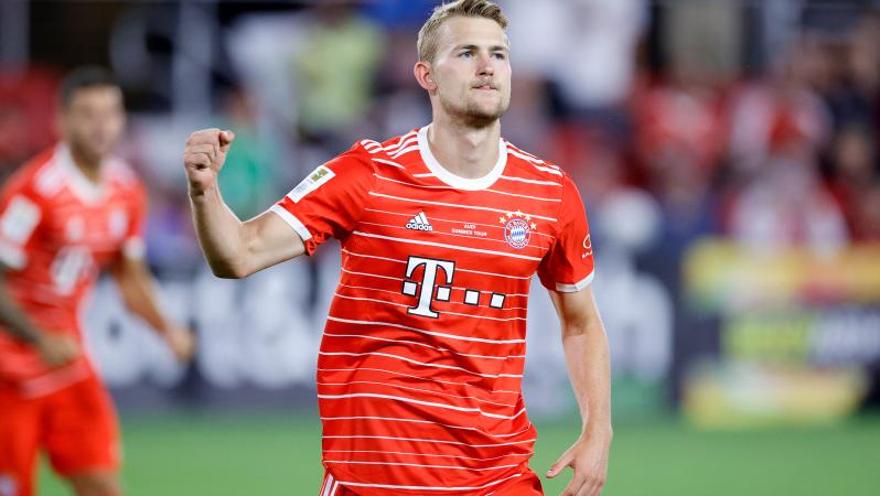 Matthijs de Ligt celebrates scoring a goal in his debut for Bayern Munich against DC United. De Ligt is among the best defenders at World Cup 2022.