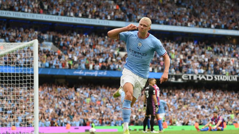 Erling Haaland of Manchester City celebrates another goal