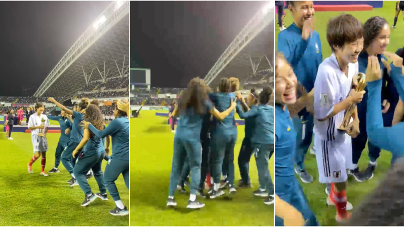 Brazilian Players Celebrate Japanese Player