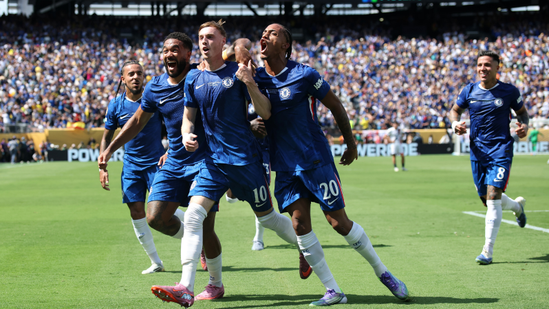 Cole Palmer celebrates his second goal against PSG in the Club World Cup final