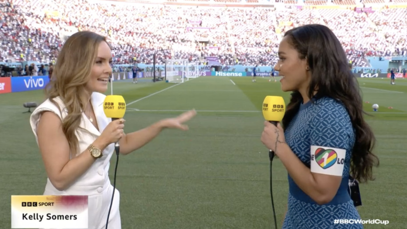 Alex Scott wears One Love armband during BBC broadcast