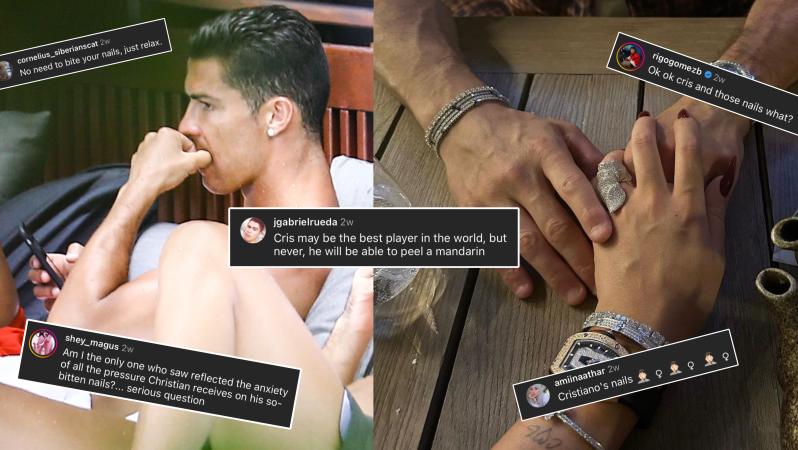 Cristiano Ronaldo biting his finger nails