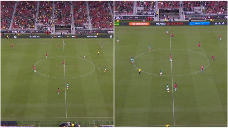 Colombia kicked off both halves vs Mexico