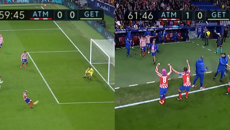 Ángel Correa celebrates goal on the bench