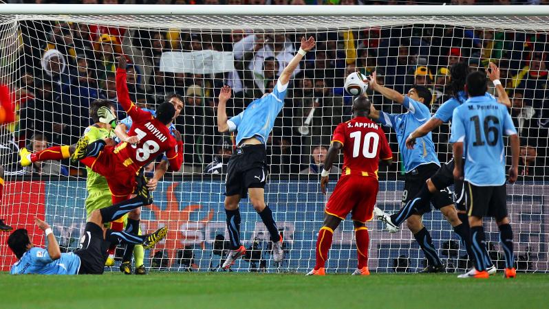 Luis Suarez handball vs Ghana at 2010 World Cup