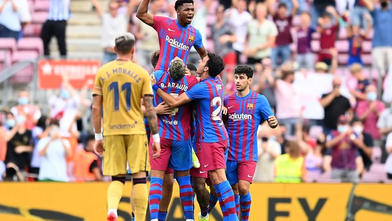 Ansu Fati celebrates his goal