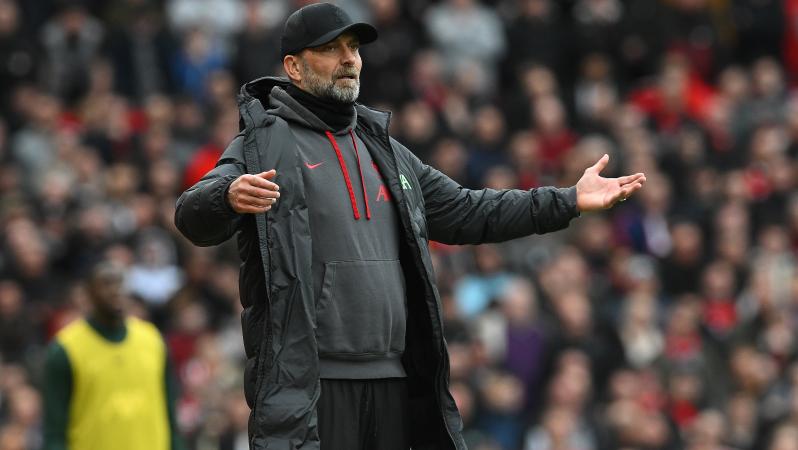 Jurgen Klopp reacts vs. Manchester United