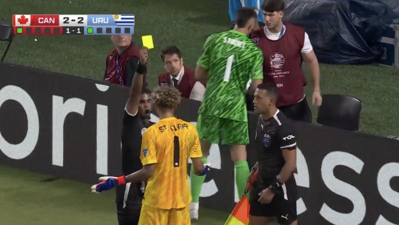 Dayne St. Clair yellow card for hiding Uruguay keeper penalty notes