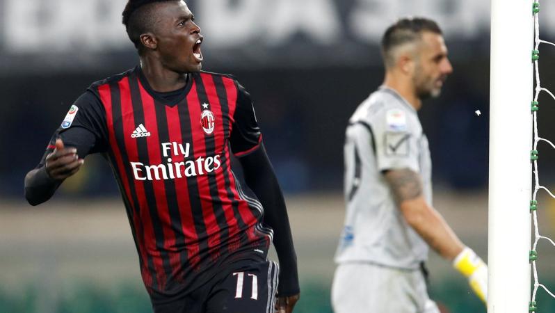 M'Baye Niang celebrates scoring for AC Milan.