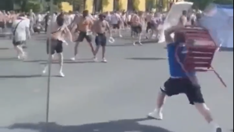 Frankfurt vs Rangers Fans Chairs Only Fight