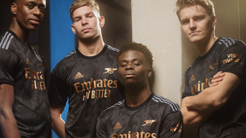 Arsenal players model this year's away kit