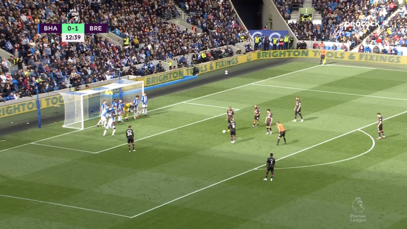 Brentford indirect free kick vs. Brighton