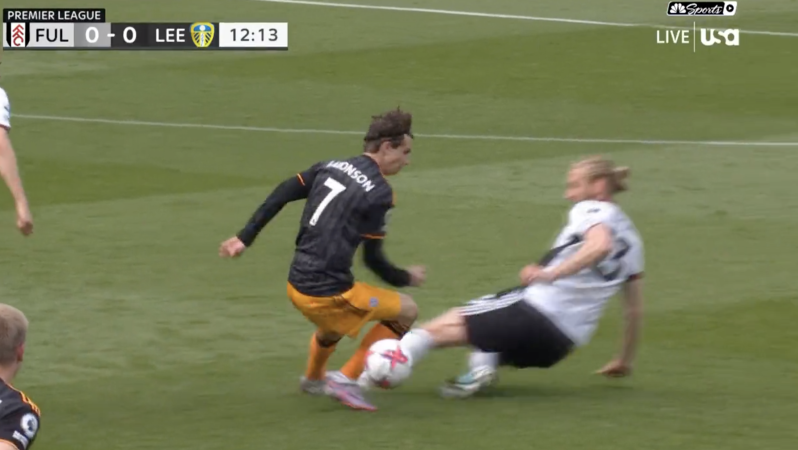 Tim Ream fouls Brenden Aaronson