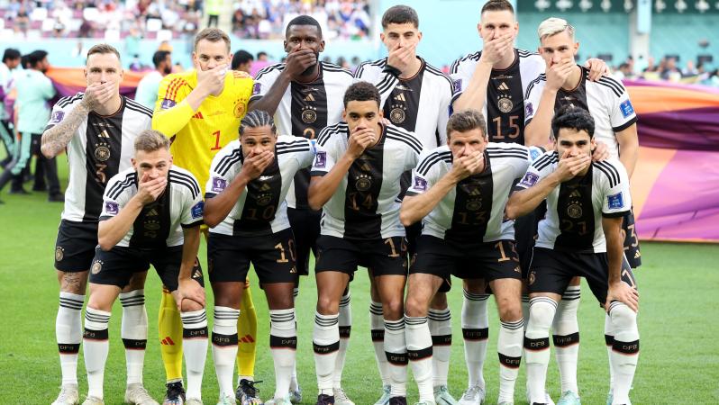 Germany Players Cover Mouths Before Japan Game