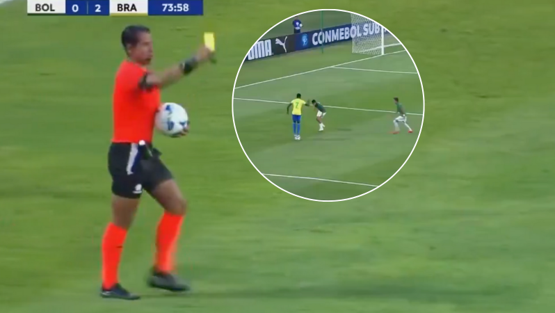 Brazil player booked for standing on ball 
