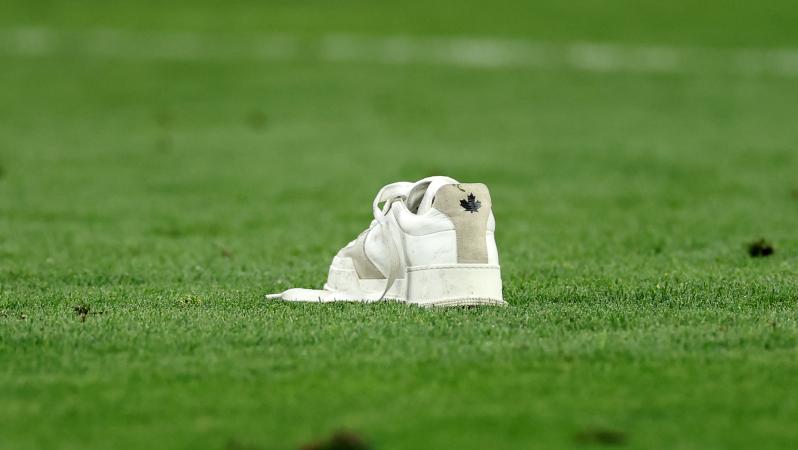 Romania goalkeeper shoe moment