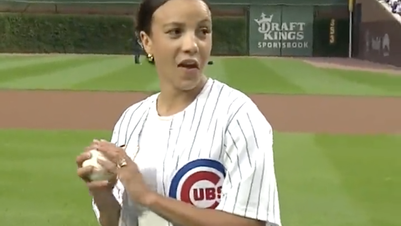 Mal Swanson first pitch at Cubs game
