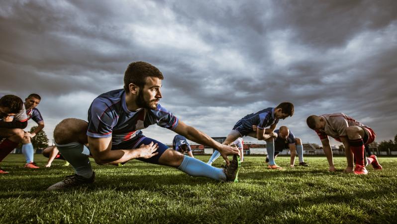 Soccer player stretching